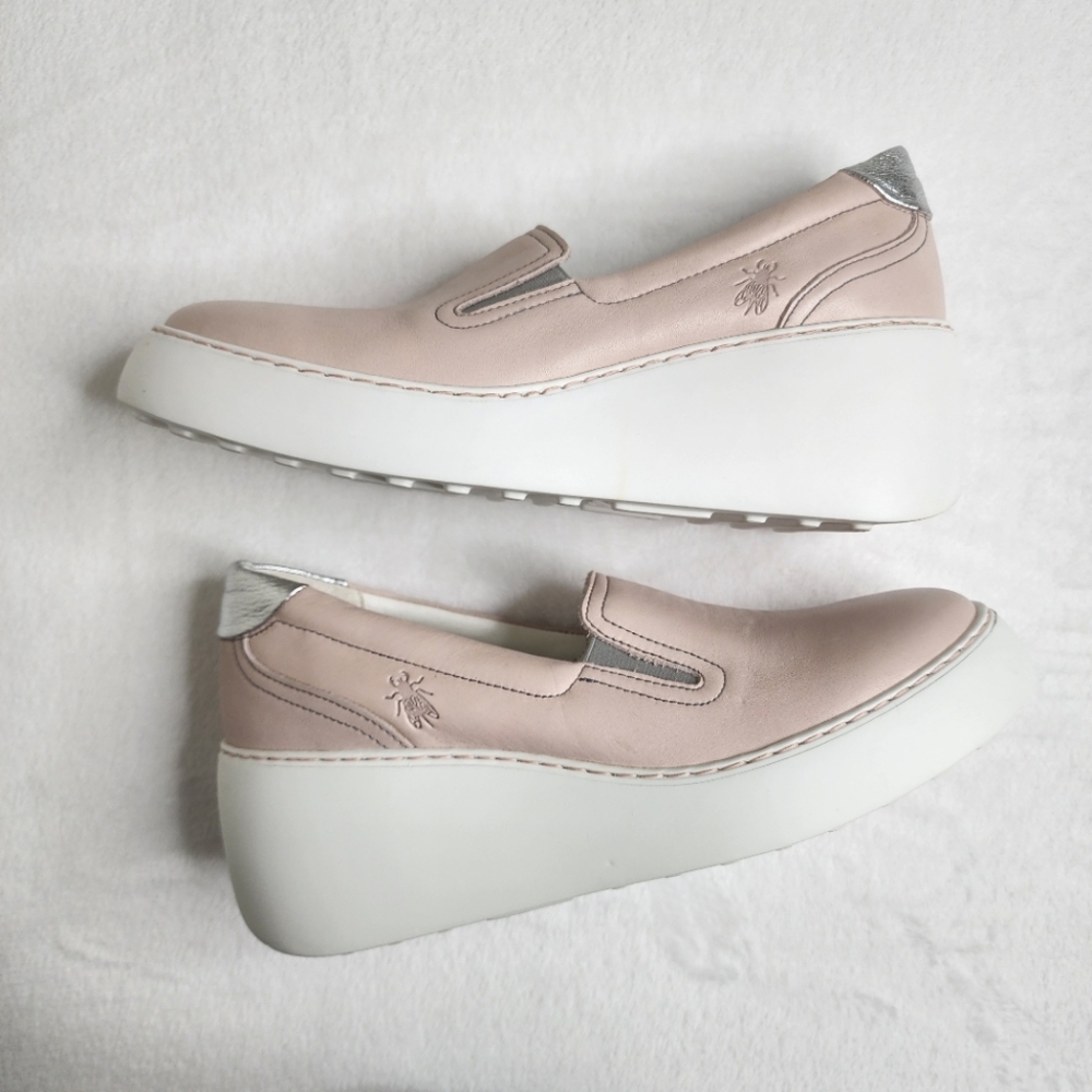 Fly London Women's Deca Pink Leather Slip On Wedge Sneakers Size 10 Casual - Picture 14 of 15